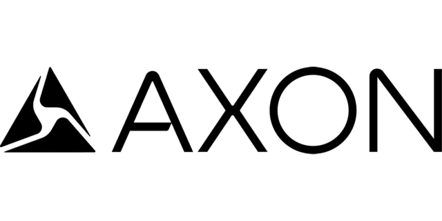 Axon logo, black text to the right of the company's Axon Delta.