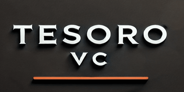 Tesoro.vc logo, white text on dark gray background with