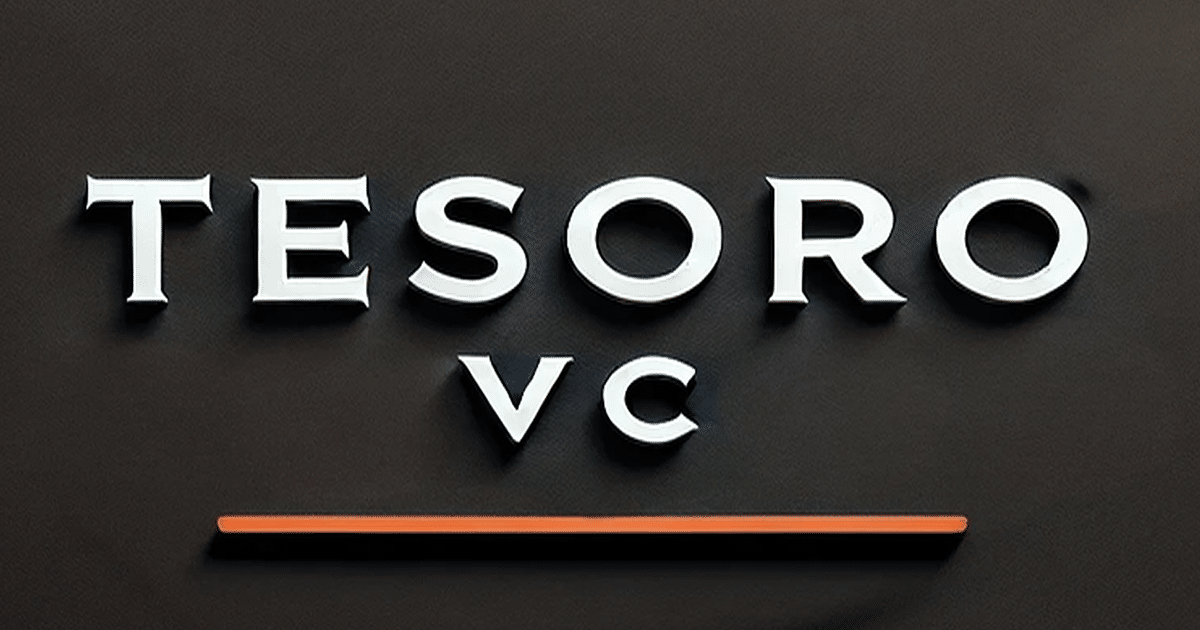 Tesoro.vc logo, white text on dark gray background with